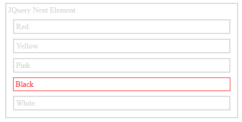 jQuery next element output 2