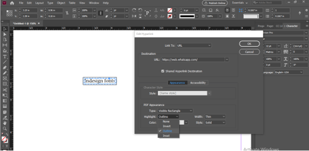InDesign Hyperlink a