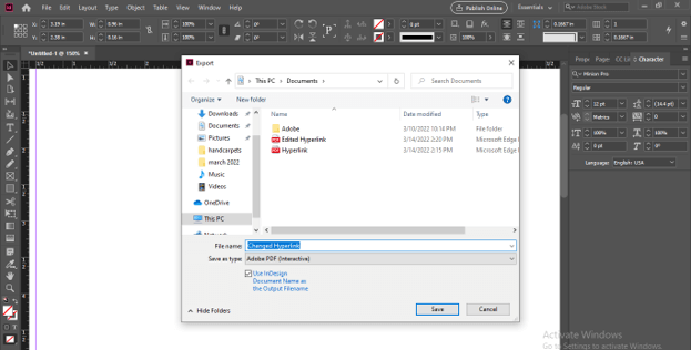 InDesign Hyperlink w