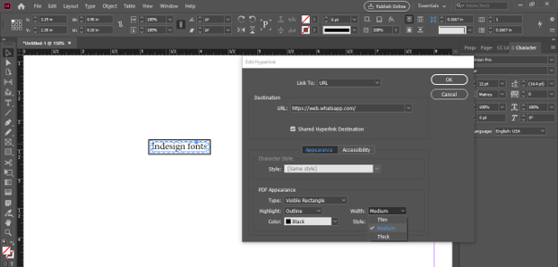 InDesign Hyperlink x