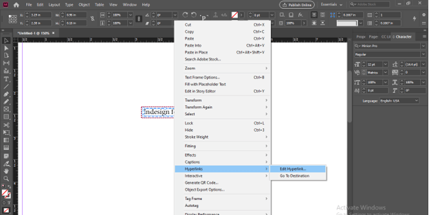InDesign Hyperlink y