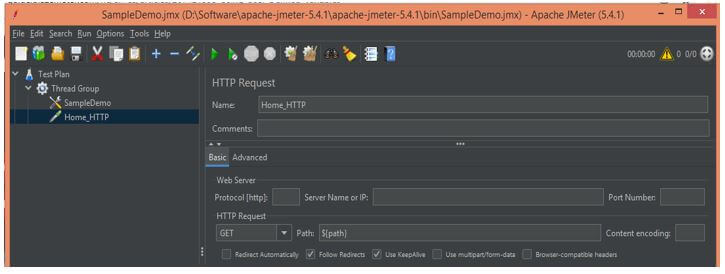 name into the HTTP request sampler