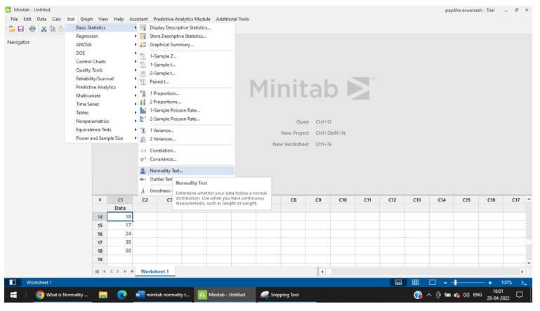 Minitab Normality Test 3