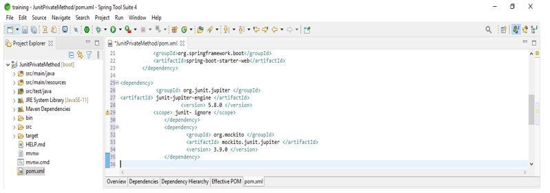 JUnit Private Methods - add the junit dependency
