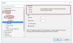 T-SQL Formatter - Options window