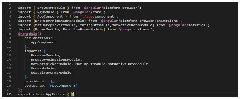 import various modules for the angular material component