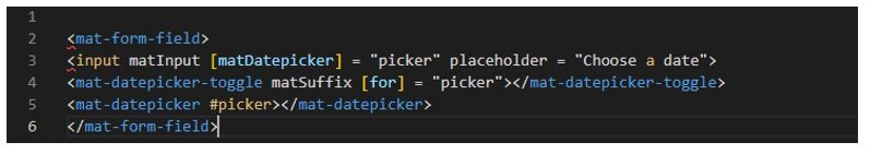 Angular Material Calendar - modifying the app.cpmponent.html file