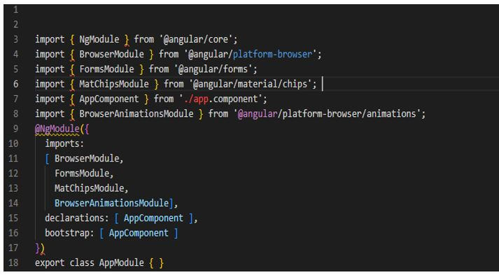 Angular Material Chips- adding code to app.module.ts file