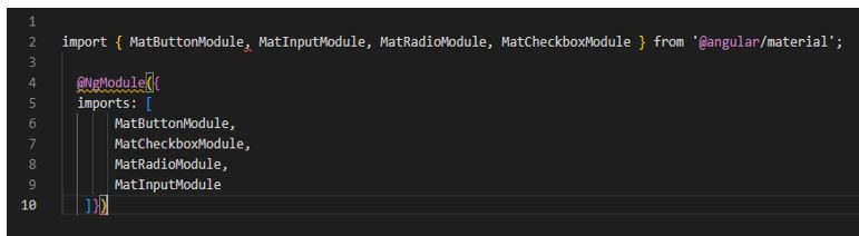 We are importing the input, button, checkbox and radio module