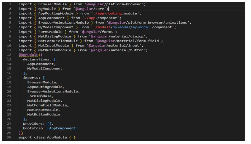 importing the module into the app.module.ts file
