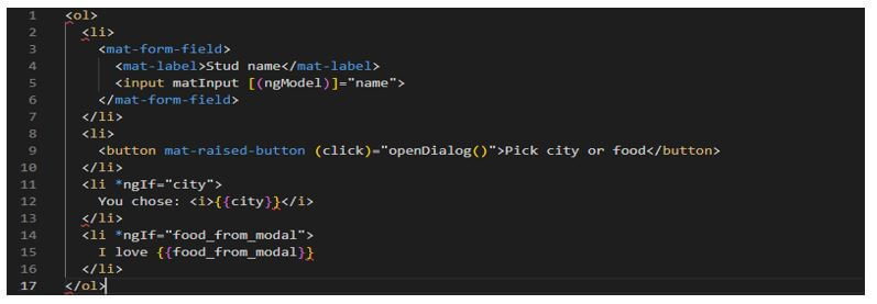 Angular Material Popup - updating the app.component.html fil