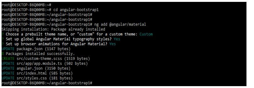 AngularJS with Bootstrap - ng add command to add the library