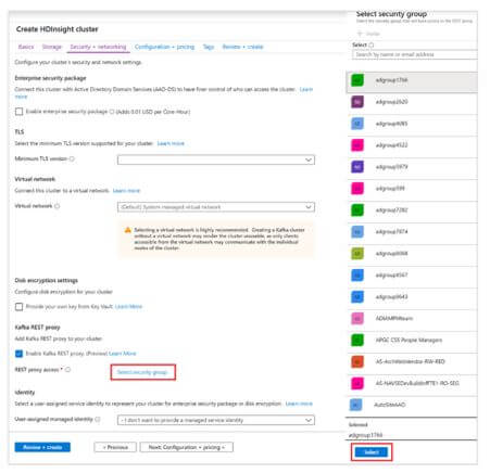 Select Security group' option