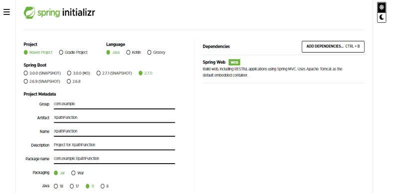 XPath function using spring boot