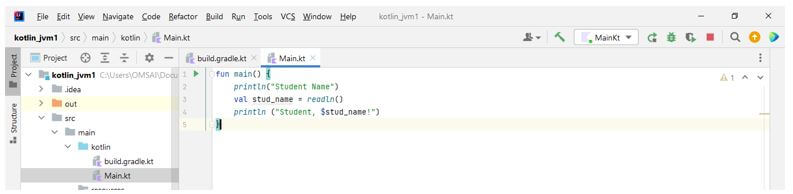 adding code into the Main.kt file