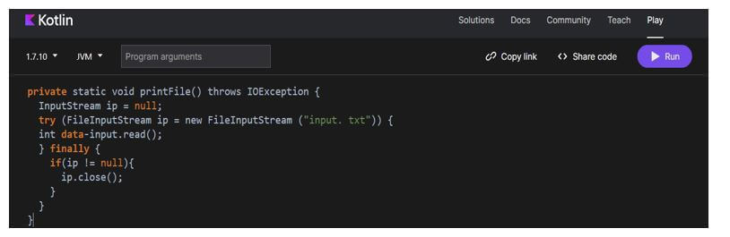 exception is thrown inside from try block