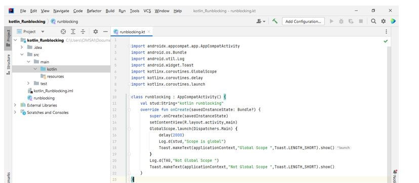 create the code for running the kotlin runBlocking