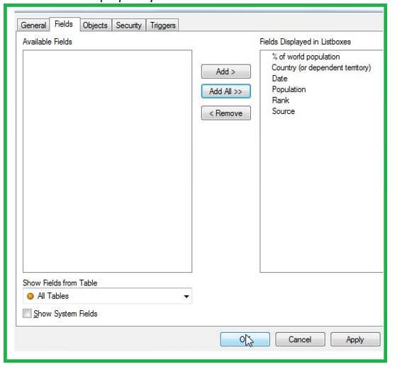 Visiting Sheet Property Window