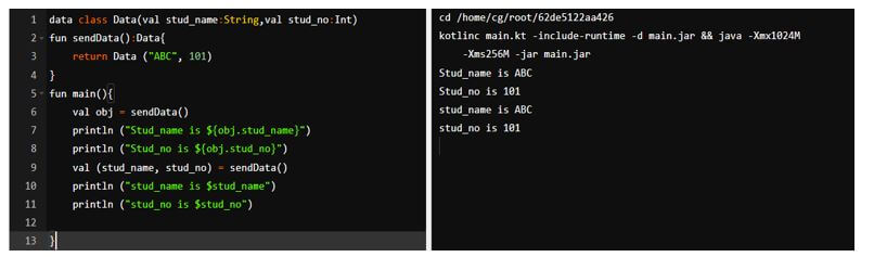 return of the two values from the function