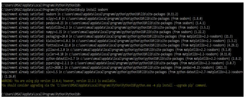 installing a package of seaborn