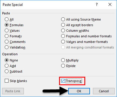 TRANSPOSE Formula in Excel output 5