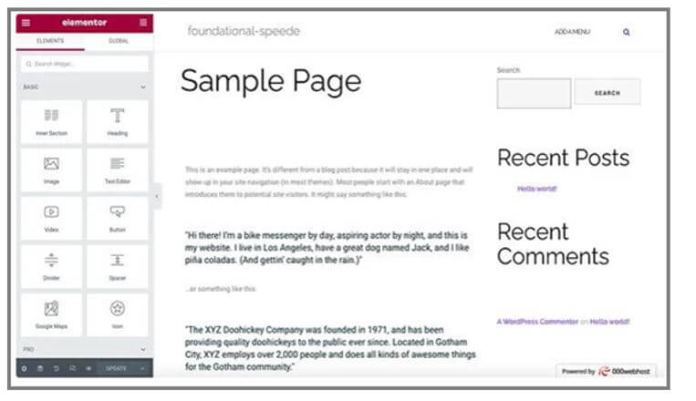 Elementor page editor