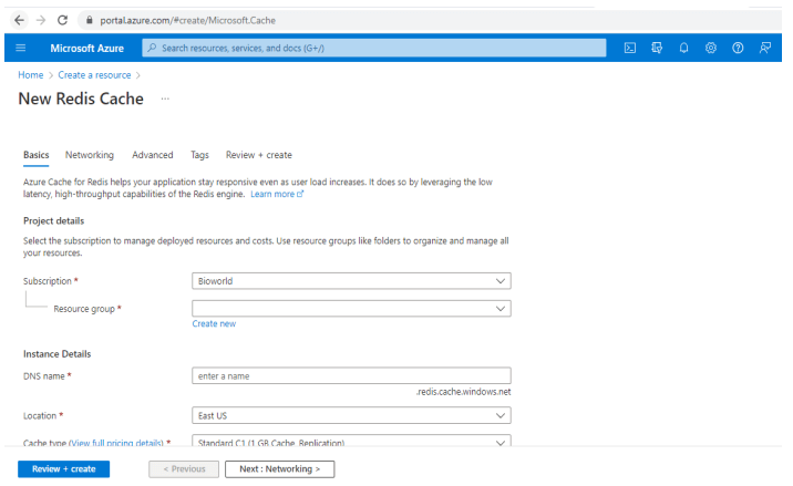 Azure Cache Redis - Portal