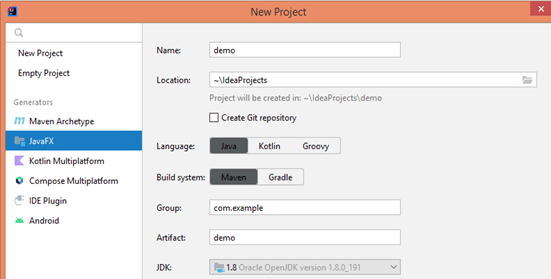 Create IntelliJ JavaFX 2