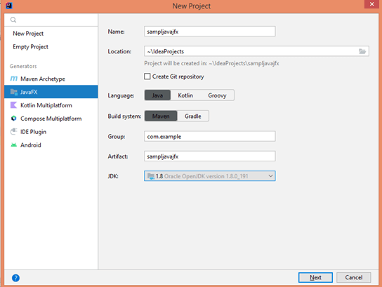 Create IntelliJ JavaFX 3