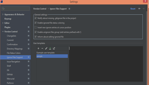 IntelliJ gitignore - Version Control Option