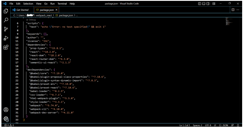 package.json for the dependencies
