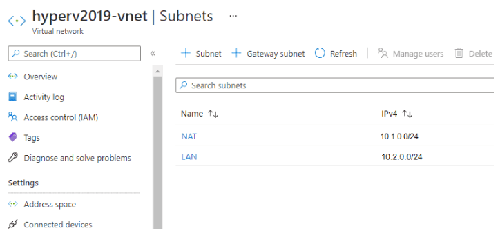 Azure Hyper- Configure subnet