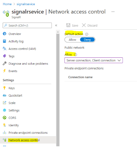 Azure SignalR Client connection