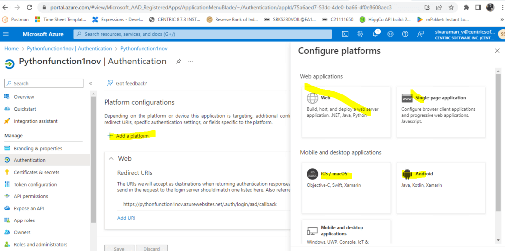 configure the Platform configurations