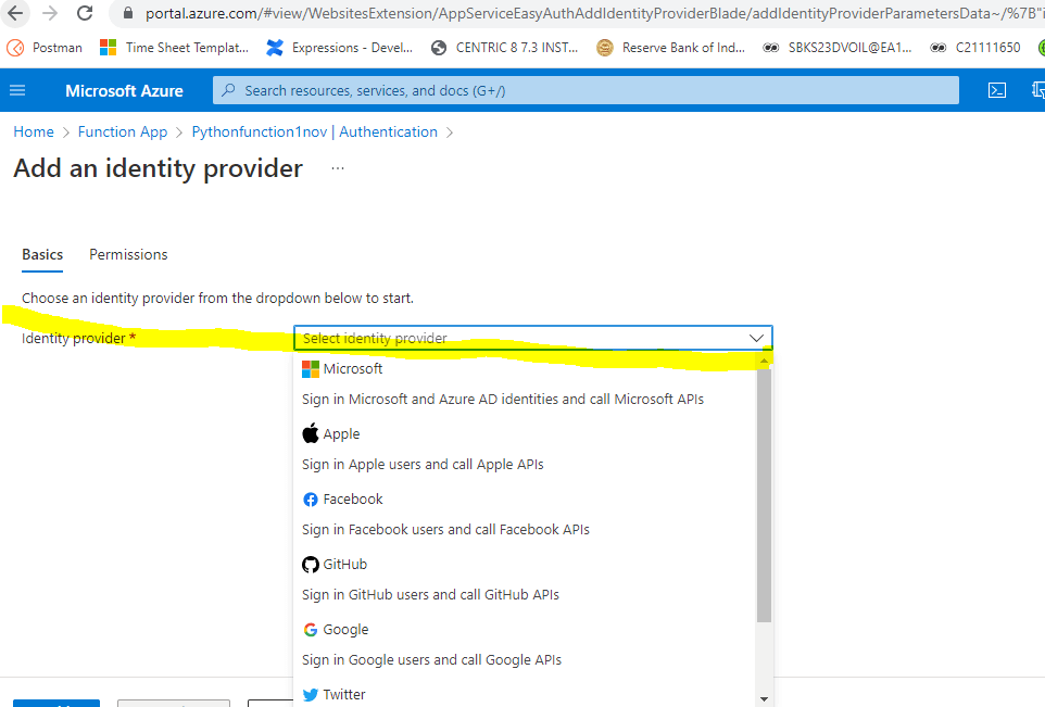 Azure Functions Authentication Dropbox