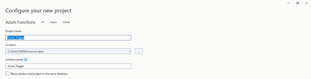 Azure Functions HTTP Trigger Project name