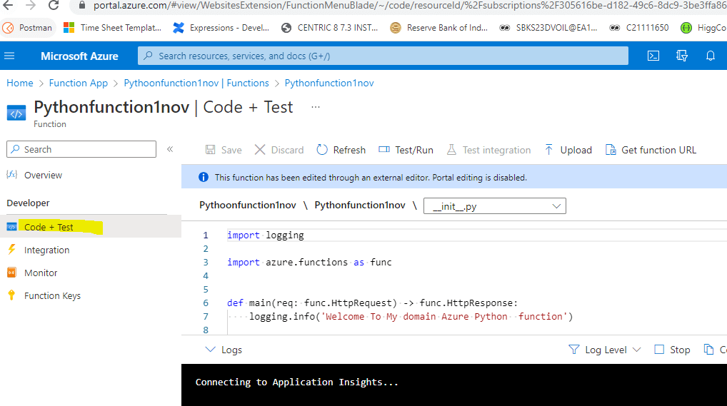 Azure Functions Python - code+test