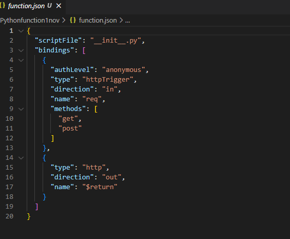 Azure Functions Python - function.json file