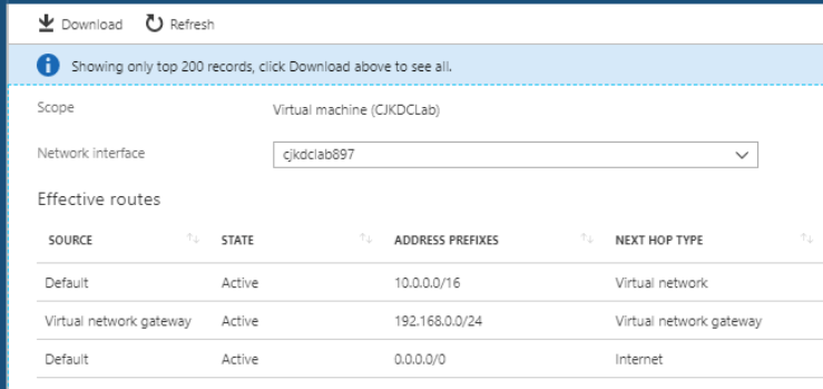 Azure Service Endpoint - Effective route