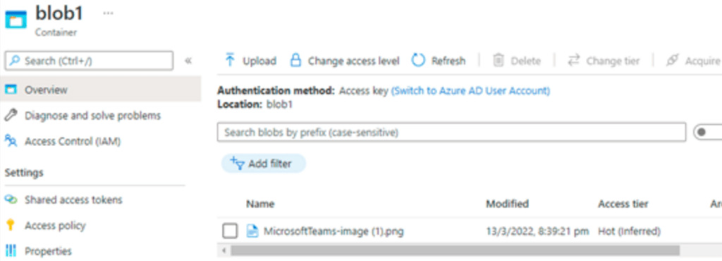Azure Service Endpoint - Container name