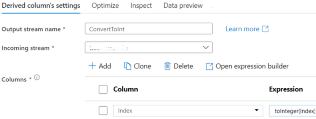 Azure Data Factory Data Flow Integer
