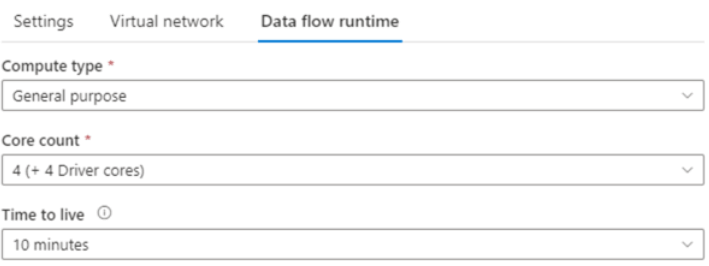 Azure Data Factory Integration Runtime Data flow