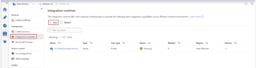 selecting the integration runtime