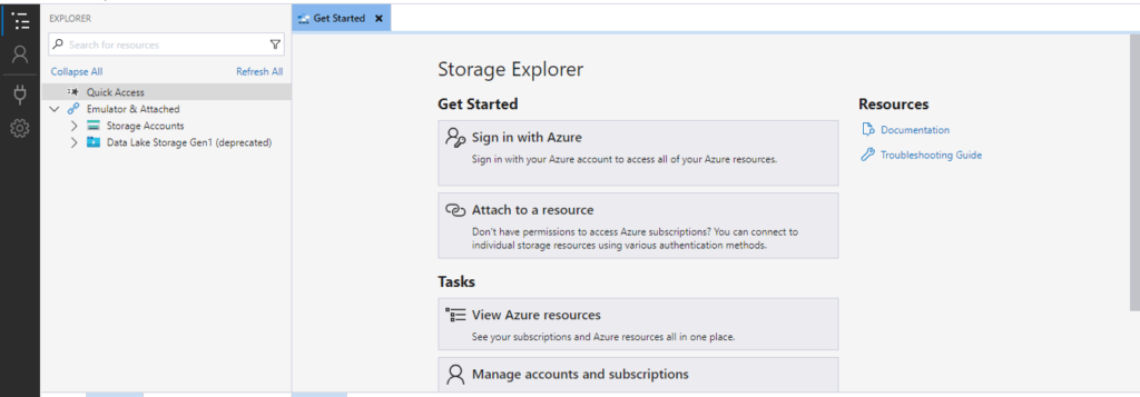 Opening Azure Storage Explorer