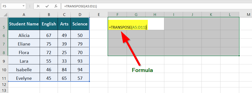 Transpose solution step 2