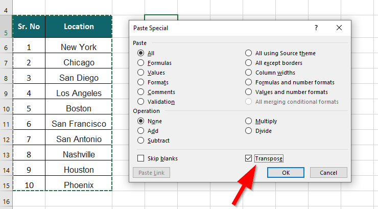Where is Transpose in Excel