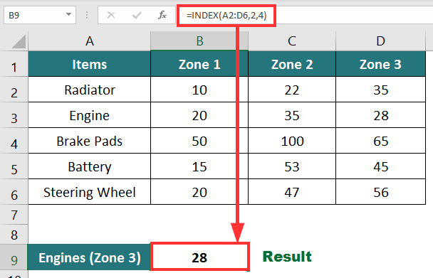 INDEX function example 2