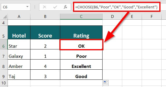 advanced excel formulas-CHOOSE Function Example 2