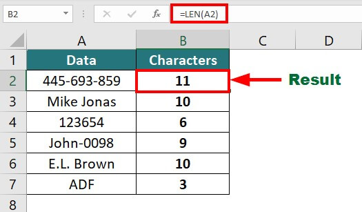 advanced excel formulas-LEN Function Example 2