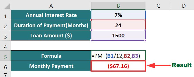 advanced excel formulas-PMT Function Example 1